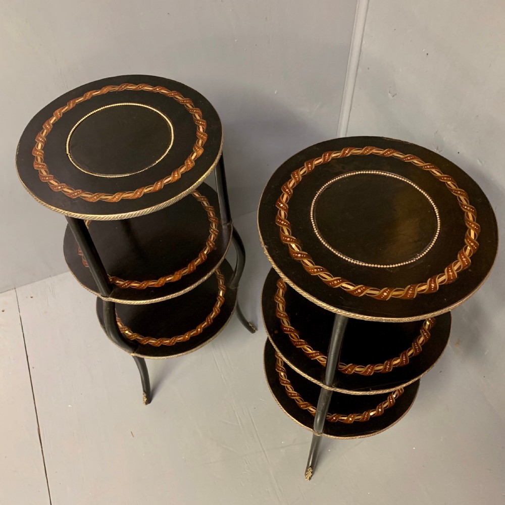 Pair of black lacquered and mother of pearl etagere side tables View IV