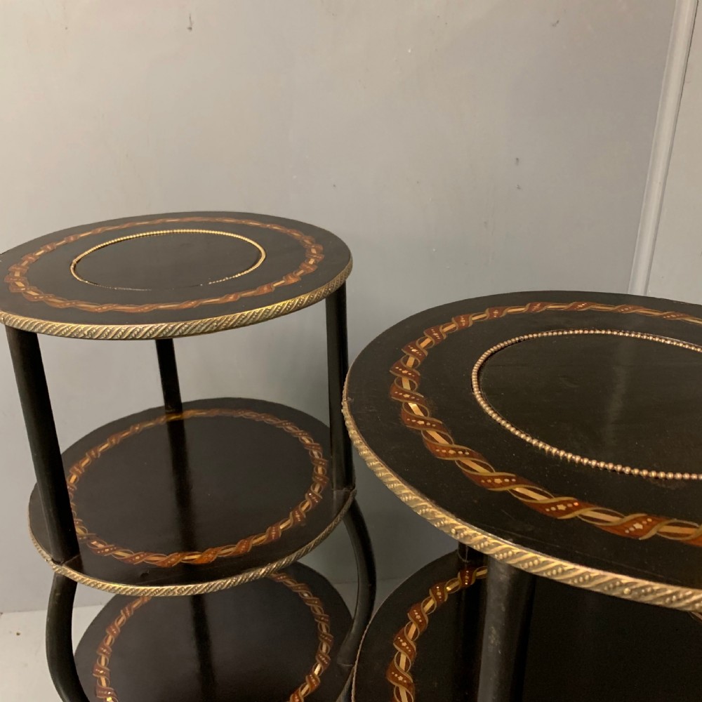 Pair of black lacquered and mother of pearl etagere side tables View V