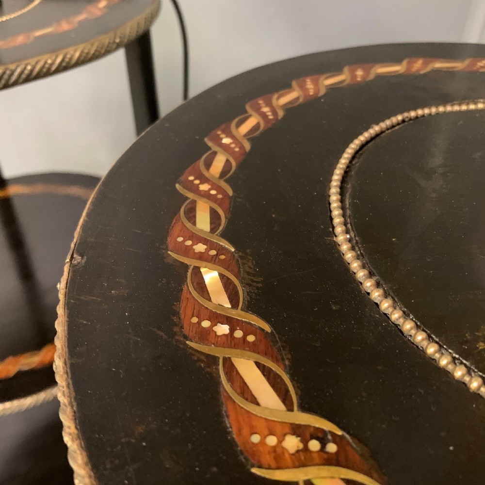 Pair of black lacquered and mother of pearl etagere side tables View VI