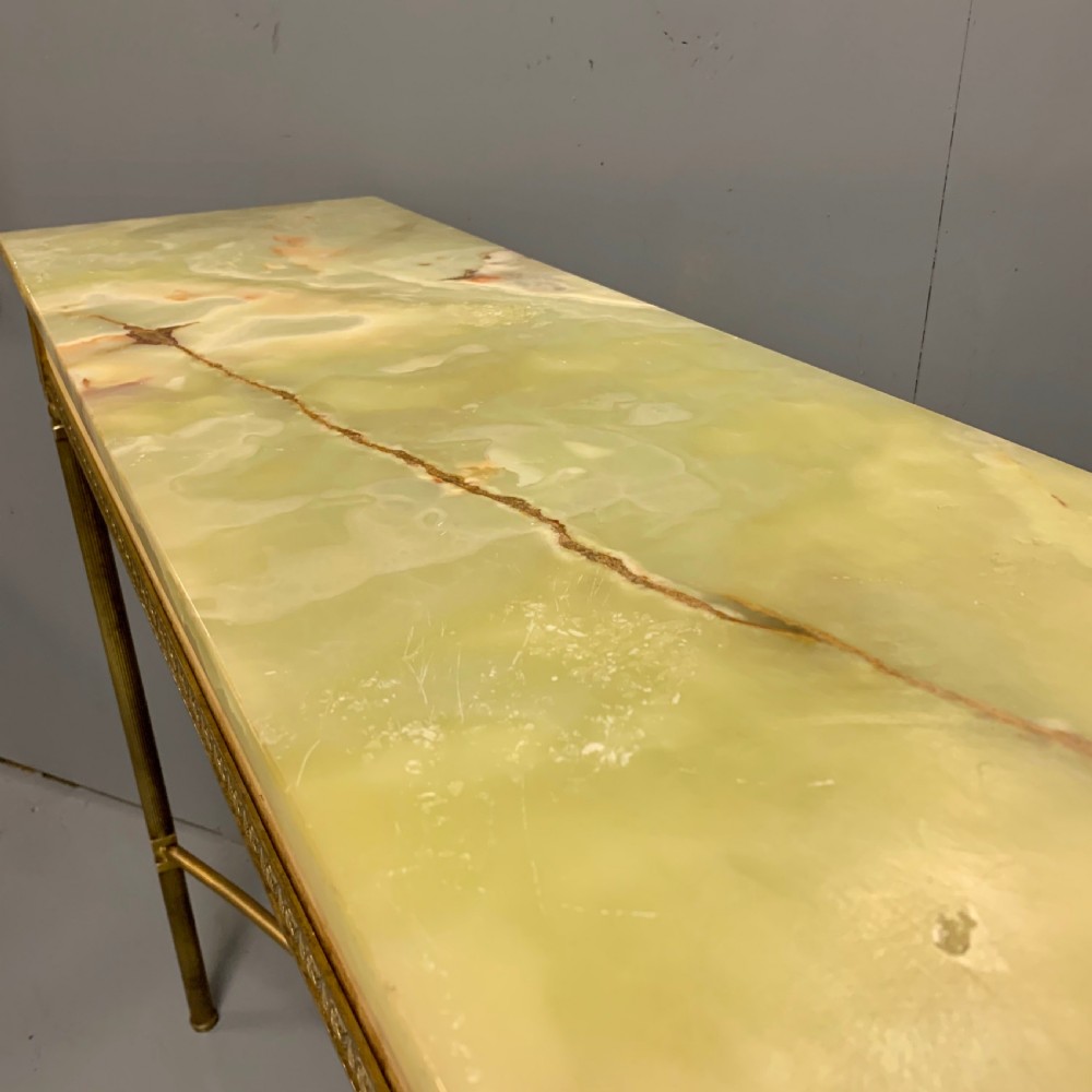 Slim Alabaster and brass hall console table View IV