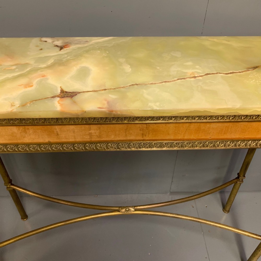 Slim Alabaster and brass hall console table View V