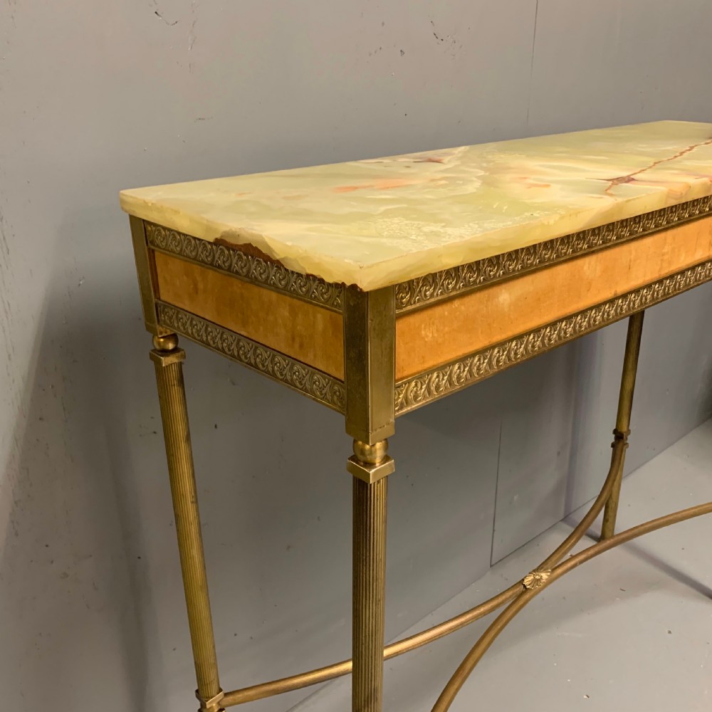 Slim Alabaster and brass hall console table View VI