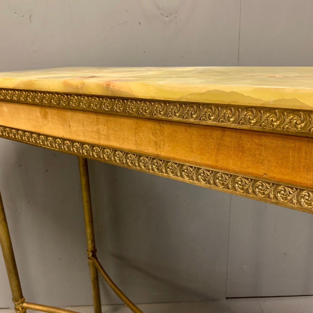 Slim Alabaster and brass hall console table View VII