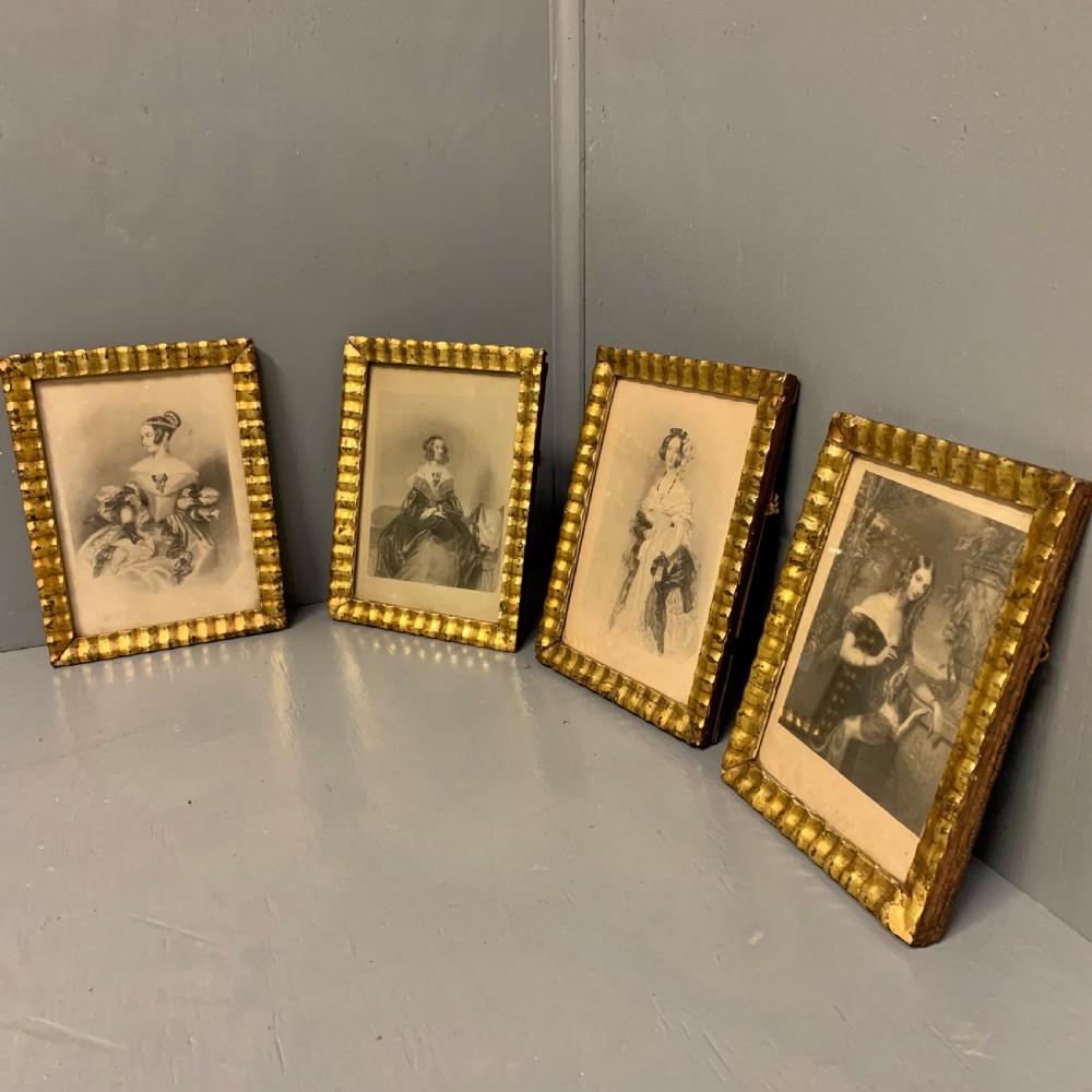 4 x Regency portrait engravings in rippled gilt frames