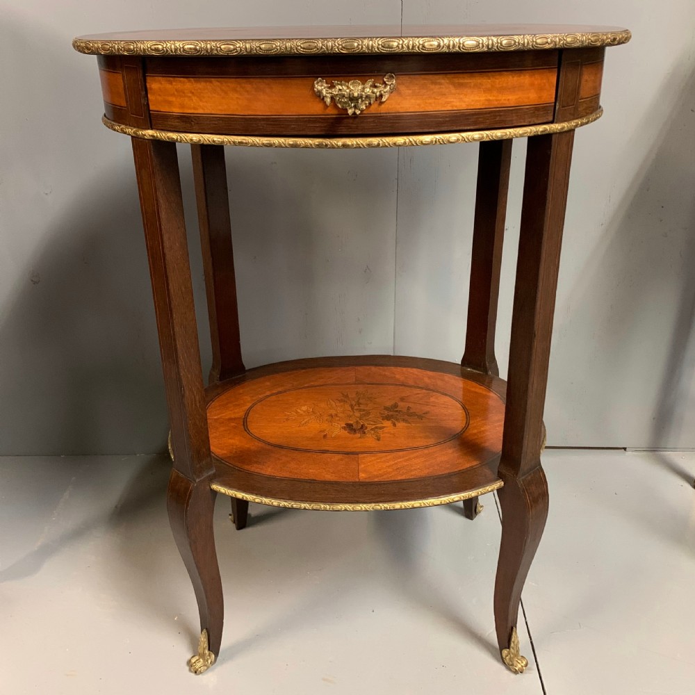 French oval side table with marquetry & brass View III