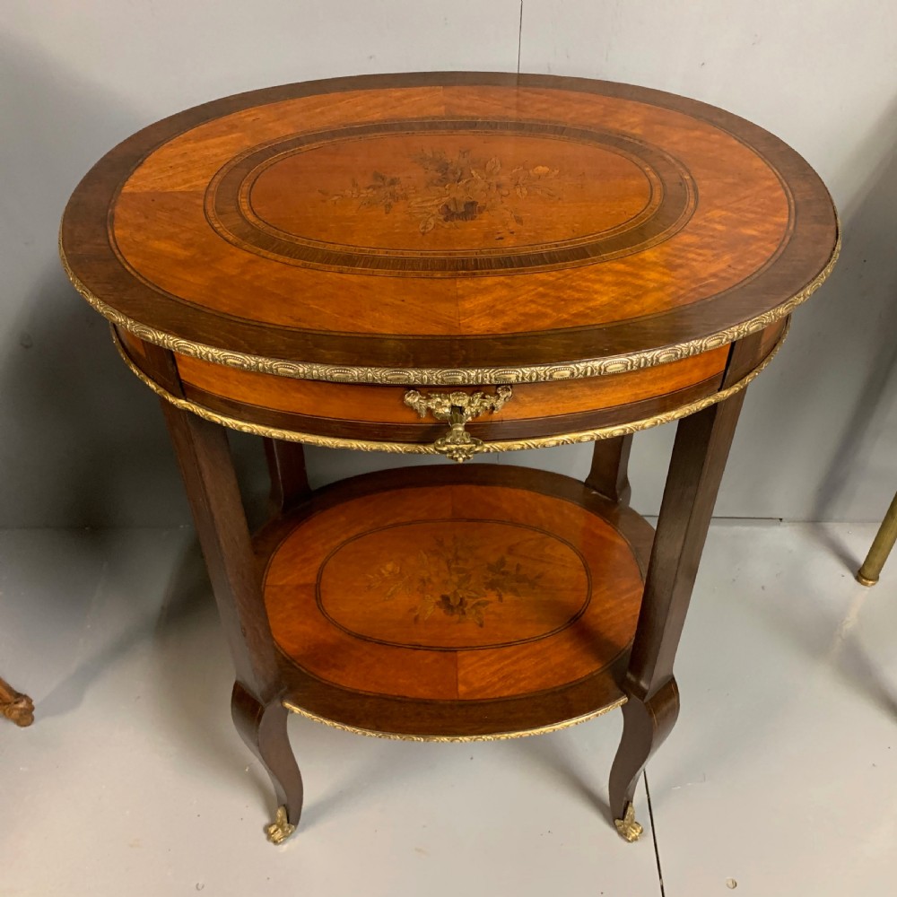 French oval side table with marquetry & brass View IV