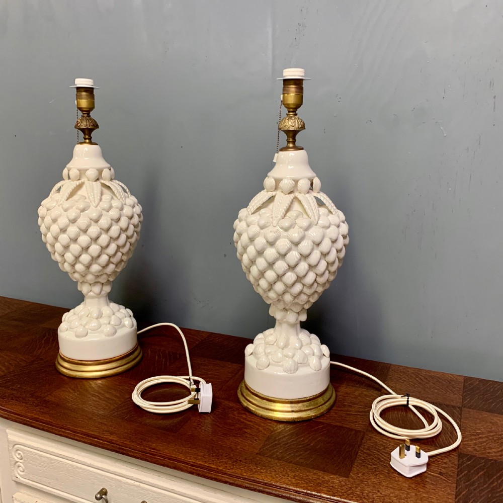 Large & spectacular pair of Spanish ceramic table lamps  View V
