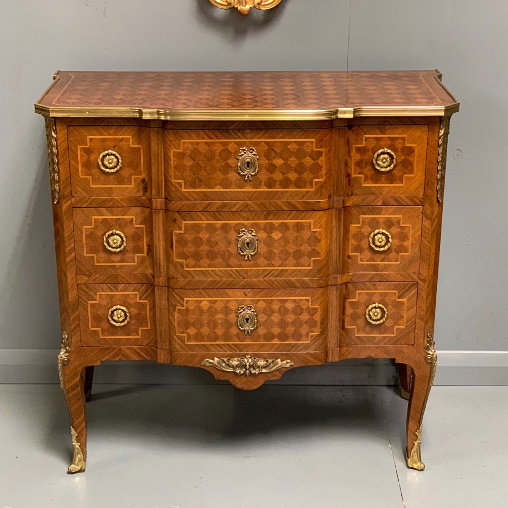French kingwood geometric parquetry chest of drawers
