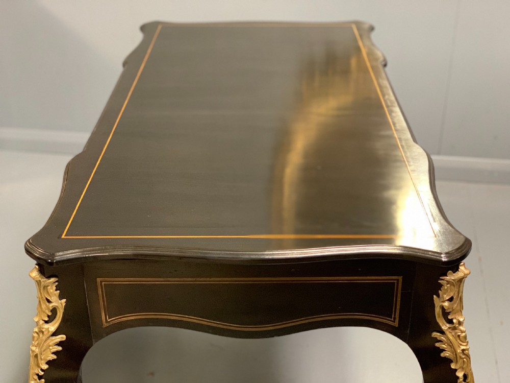 Large black lacquer and brass bureau plat View V
