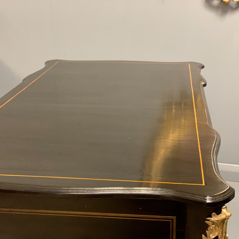 Large black lacquer and brass bureau plat View VIII