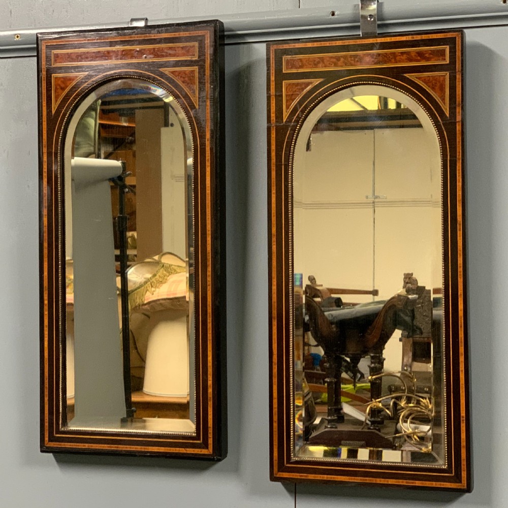Pair of c19th amboyna and ebonised pier mirrors View VIII
