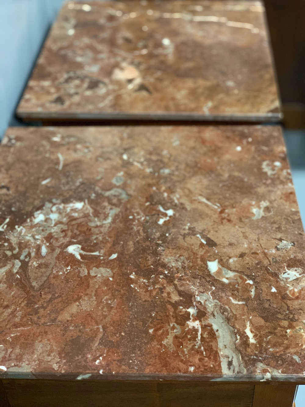 Pair of French walnut and marble top bedside cabinets View VII