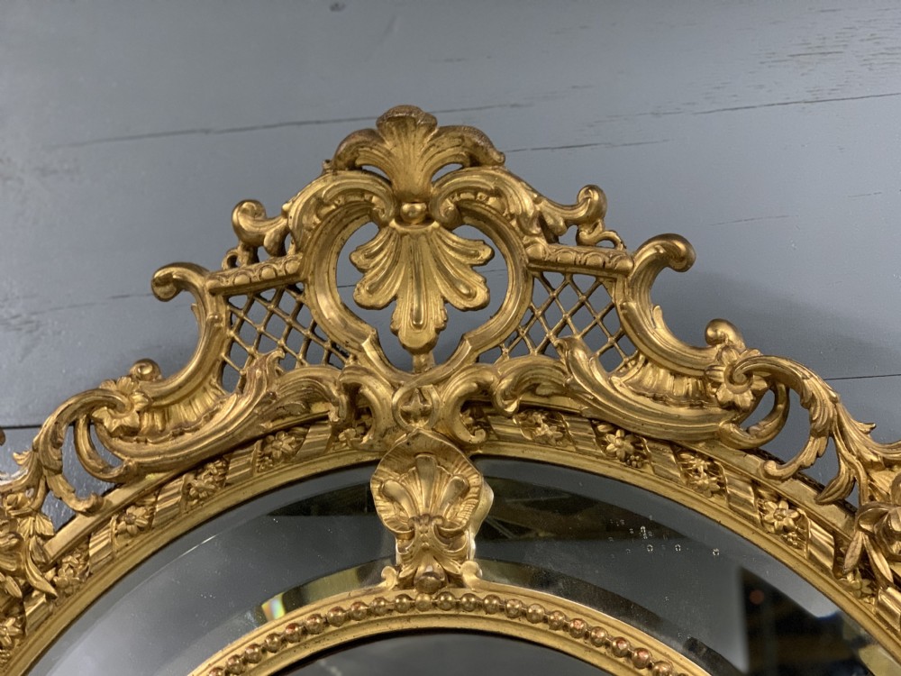 Large 56'' French oval Louis XVI style gilt bevelled mirror View IV