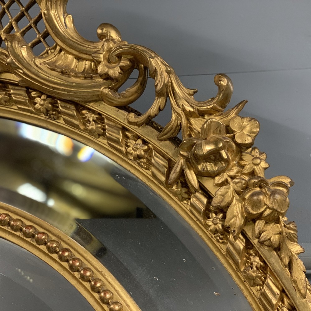 Large 56'' French oval Louis XVI style gilt bevelled mirror View VI
