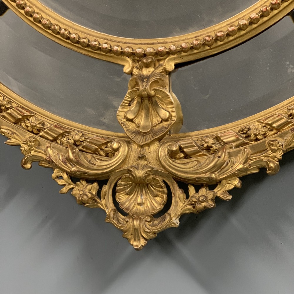 Large 56'' French oval Louis XVI style gilt bevelled mirror View VIII