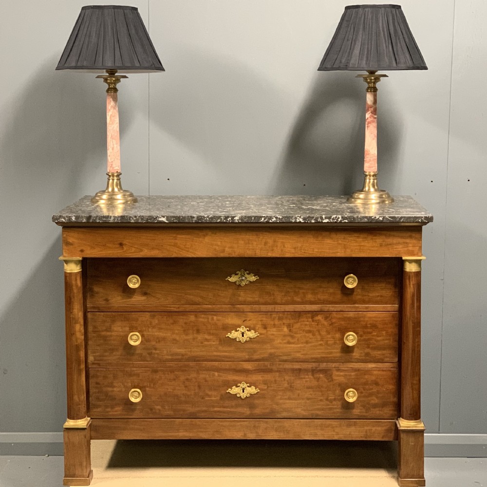 Pair of rouge marble and brass table lamps View VII