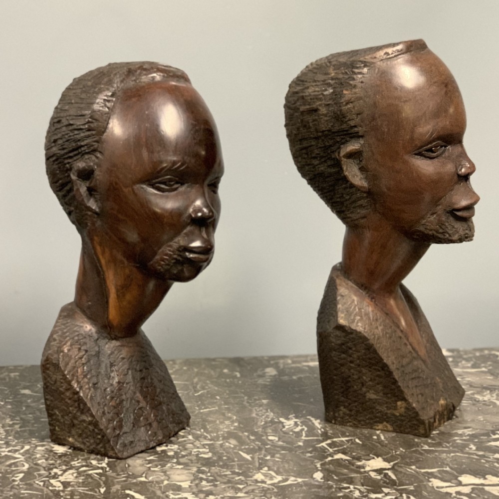 Pair of African carved hardwood busts  View IV