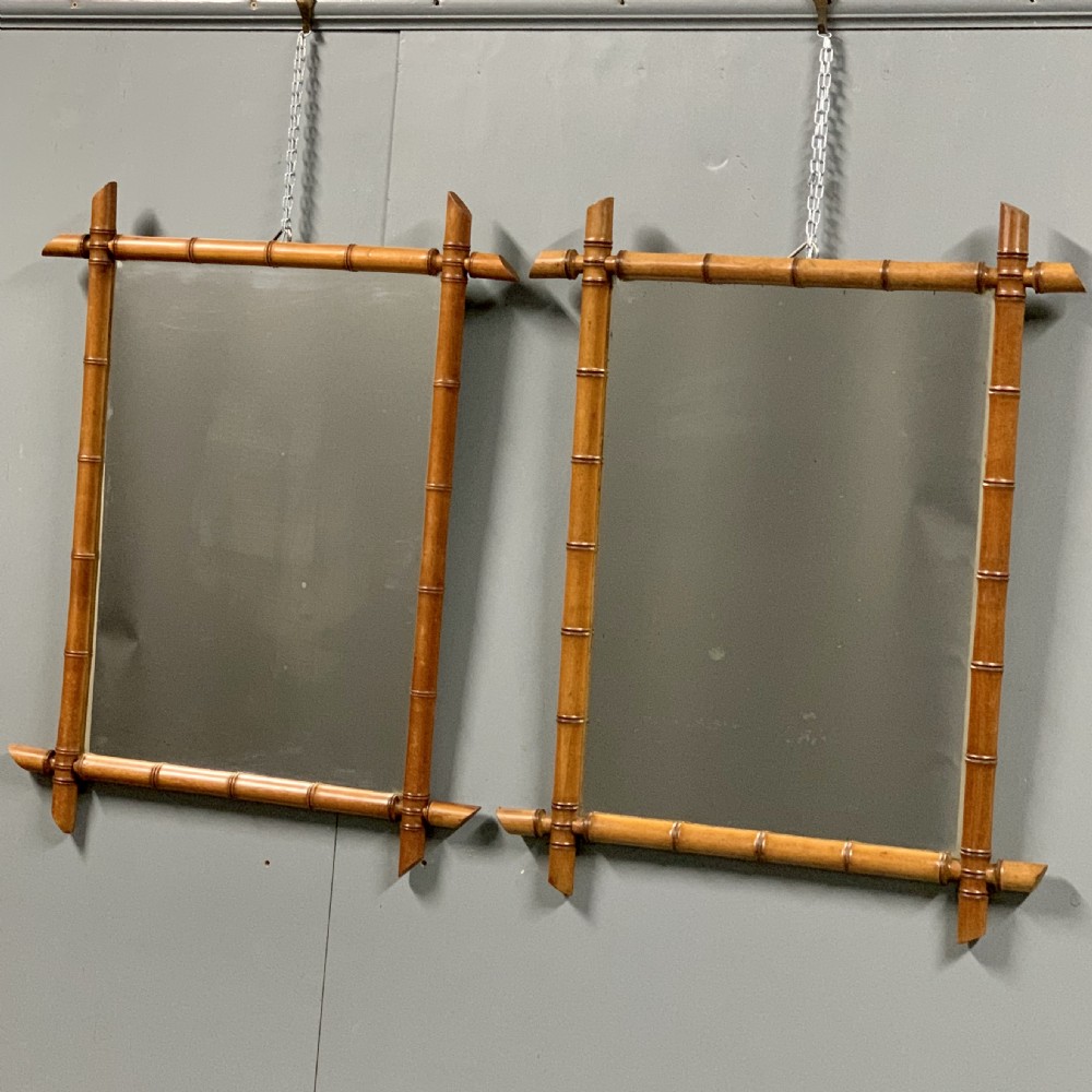 Pair of French faux bamboo mirrors
