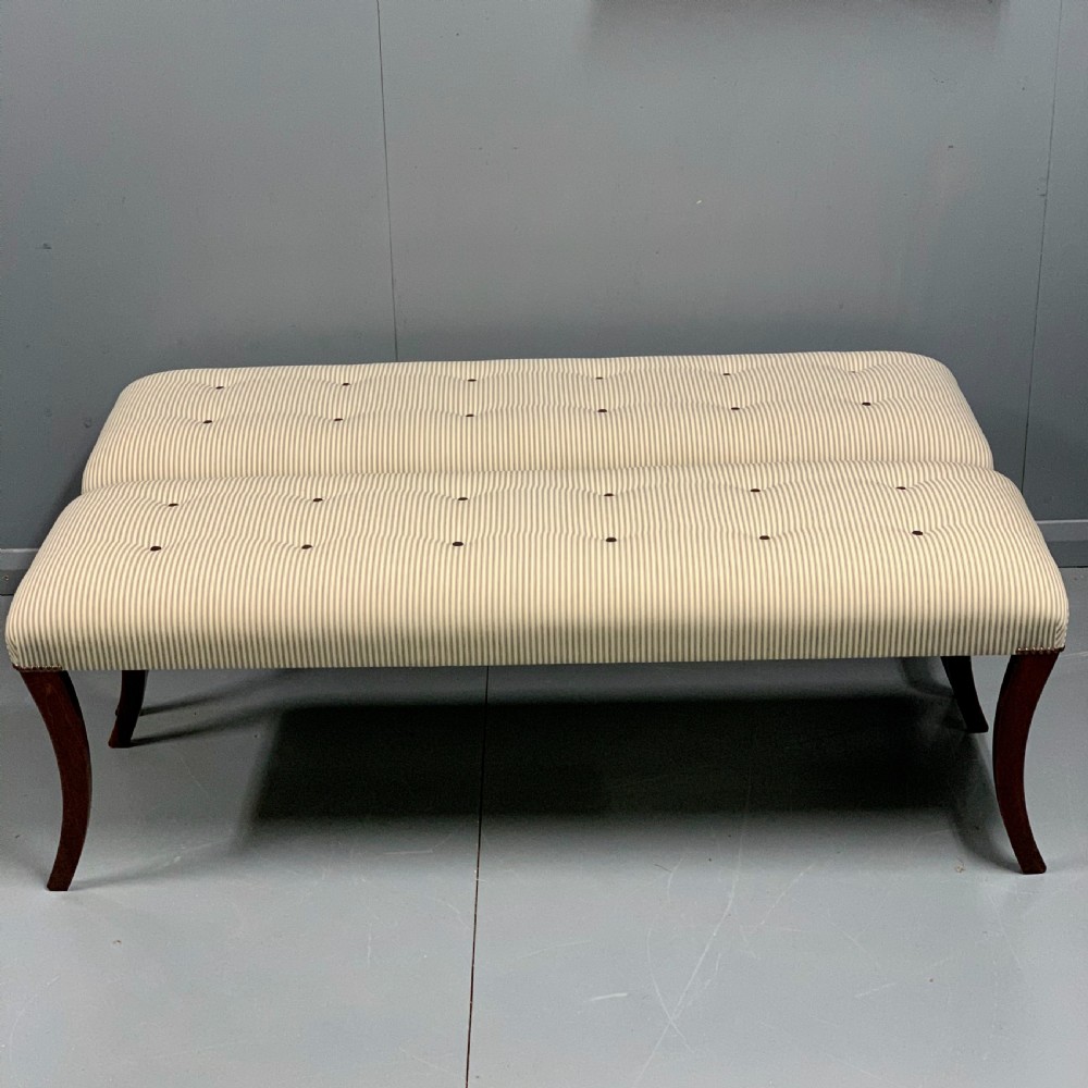 Pair of 5' Regency long stools in buttoned ticking View III