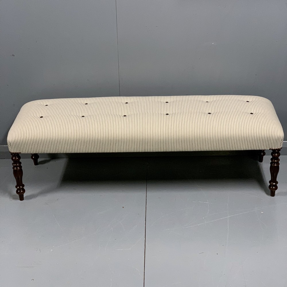 5' Regency long stool in buttoned ticking