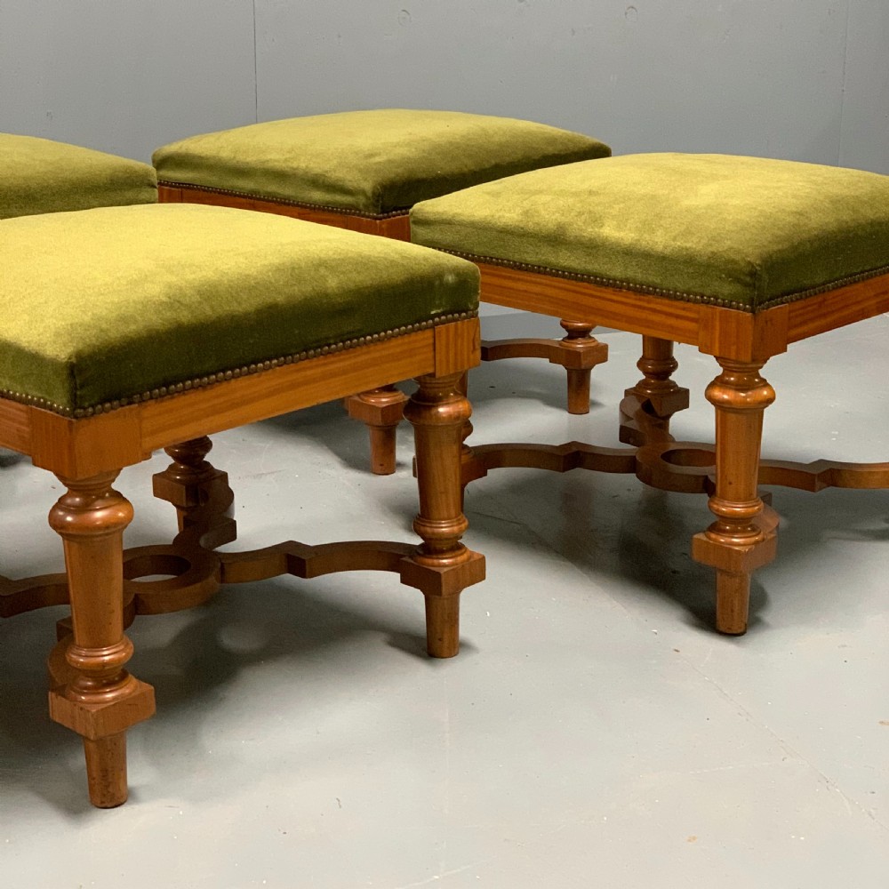 Set of 6 solid satinwood stools with vintage velvet View IV