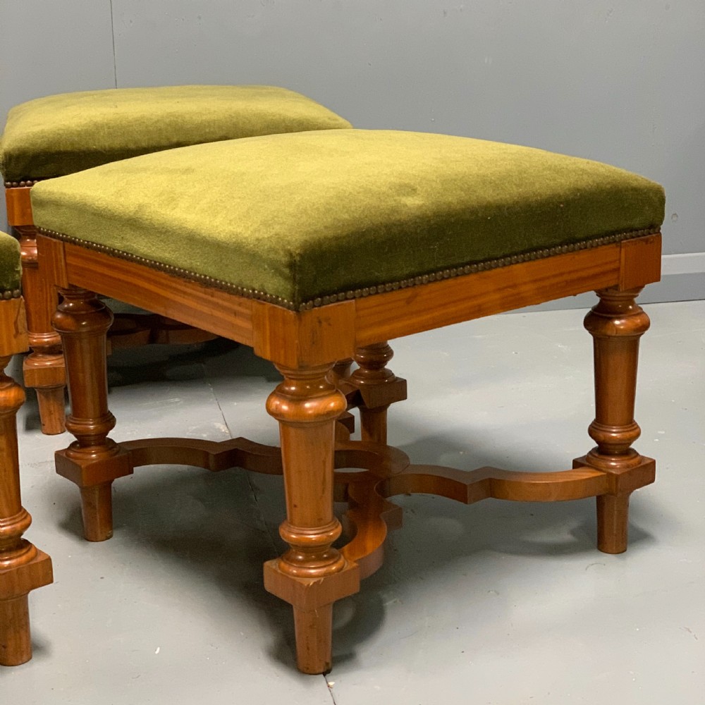 Set of 6 solid satinwood stools with vintage velvet View V