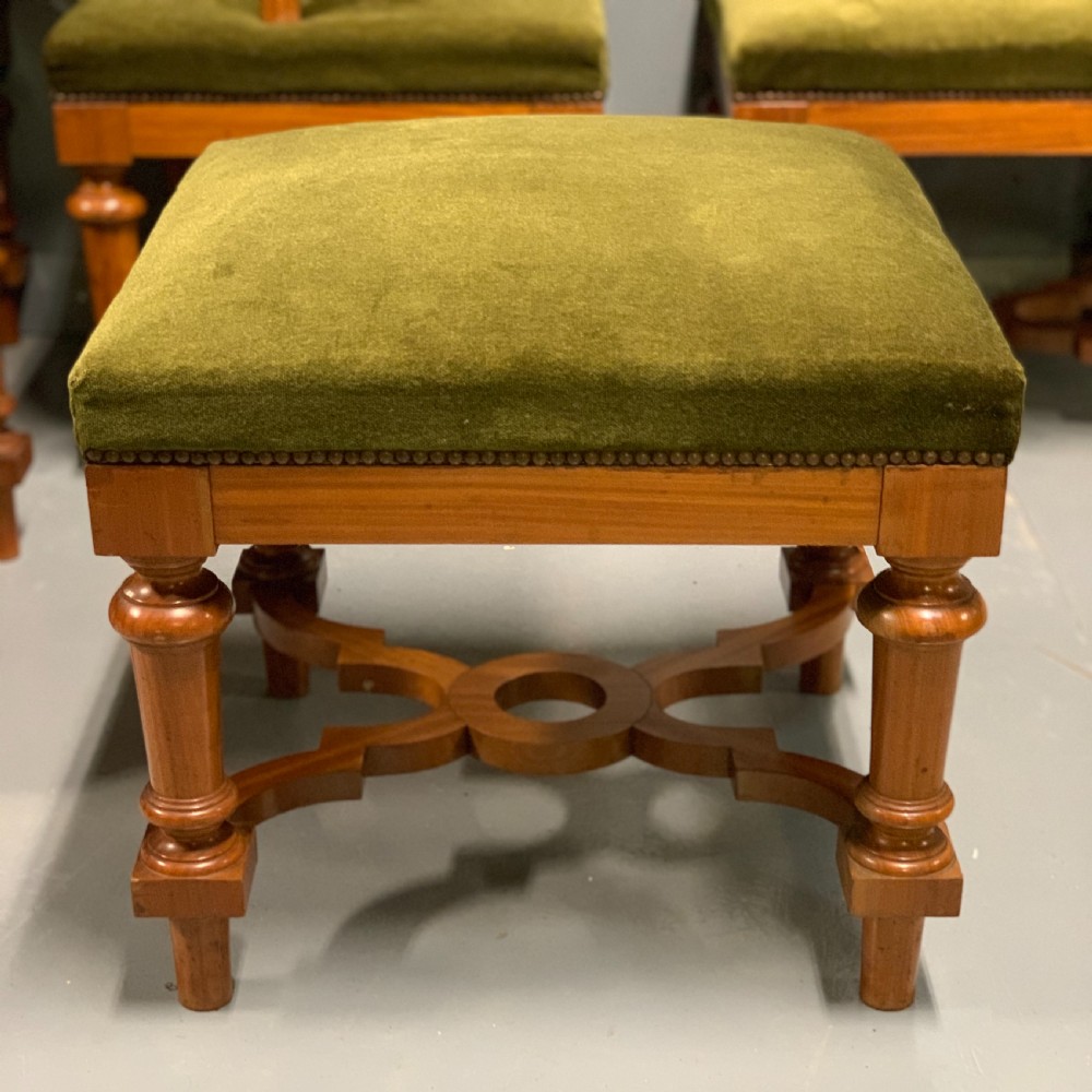 Set of 6 solid satinwood stools with vintage velvet View VI