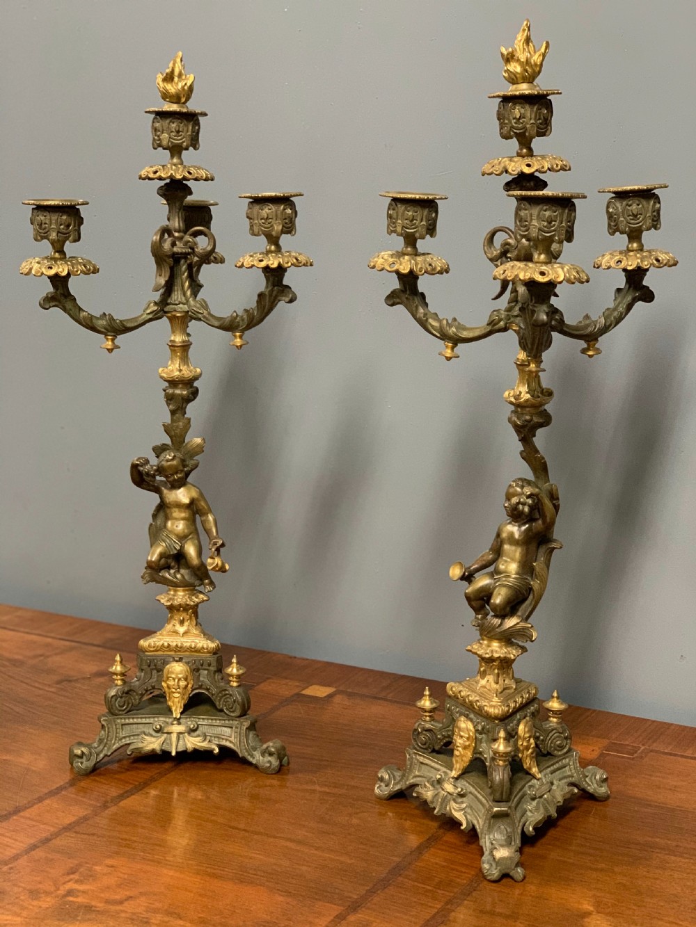 Pair of c19th French gilt bronze candelabra