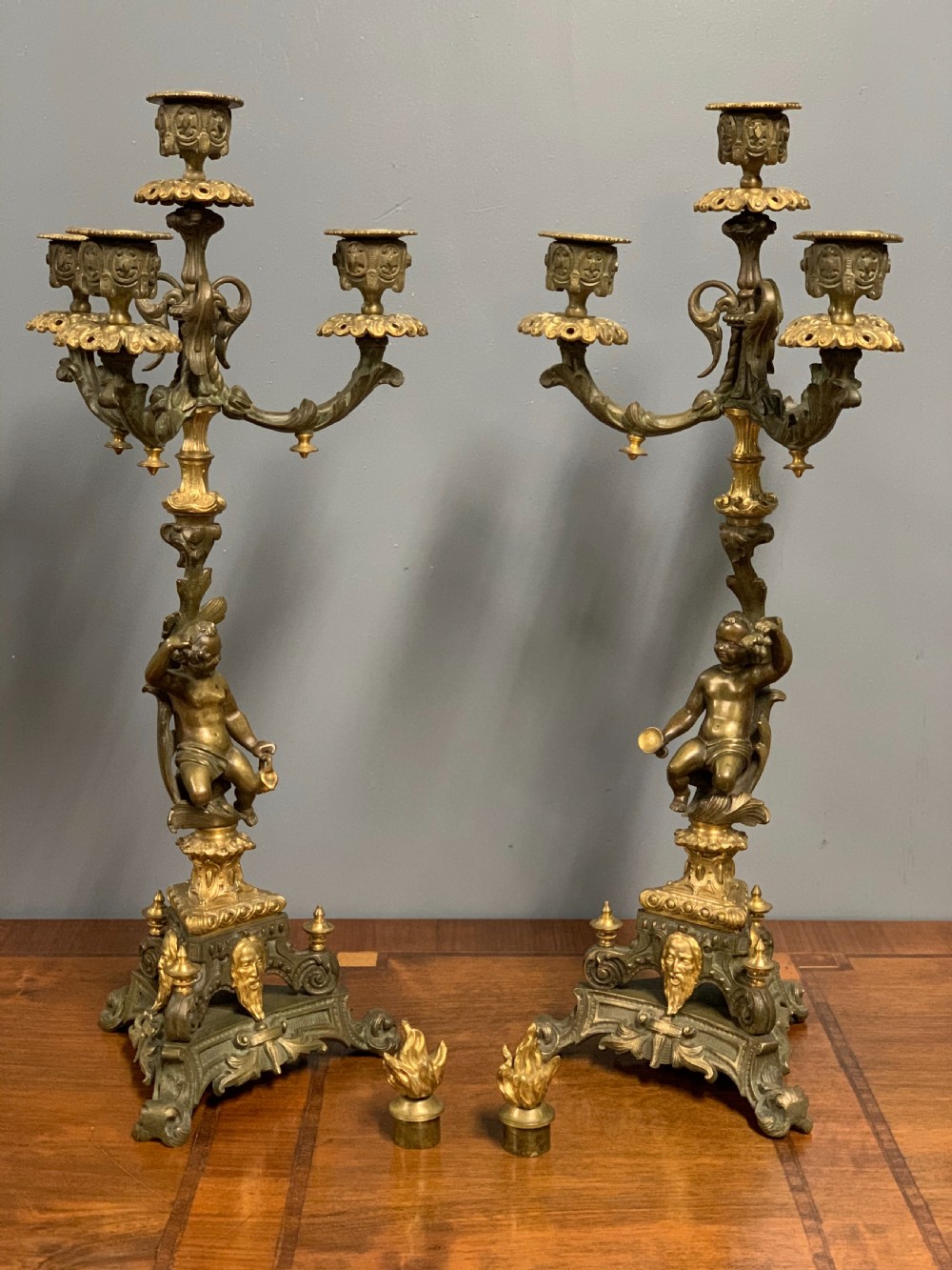 Pair of c19th French gilt bronze candelabra View V