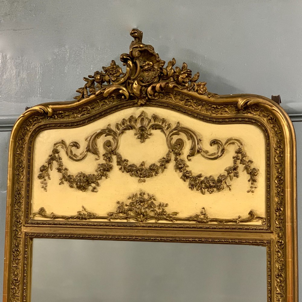 c19th French paint and gilt trumeau mirror View III