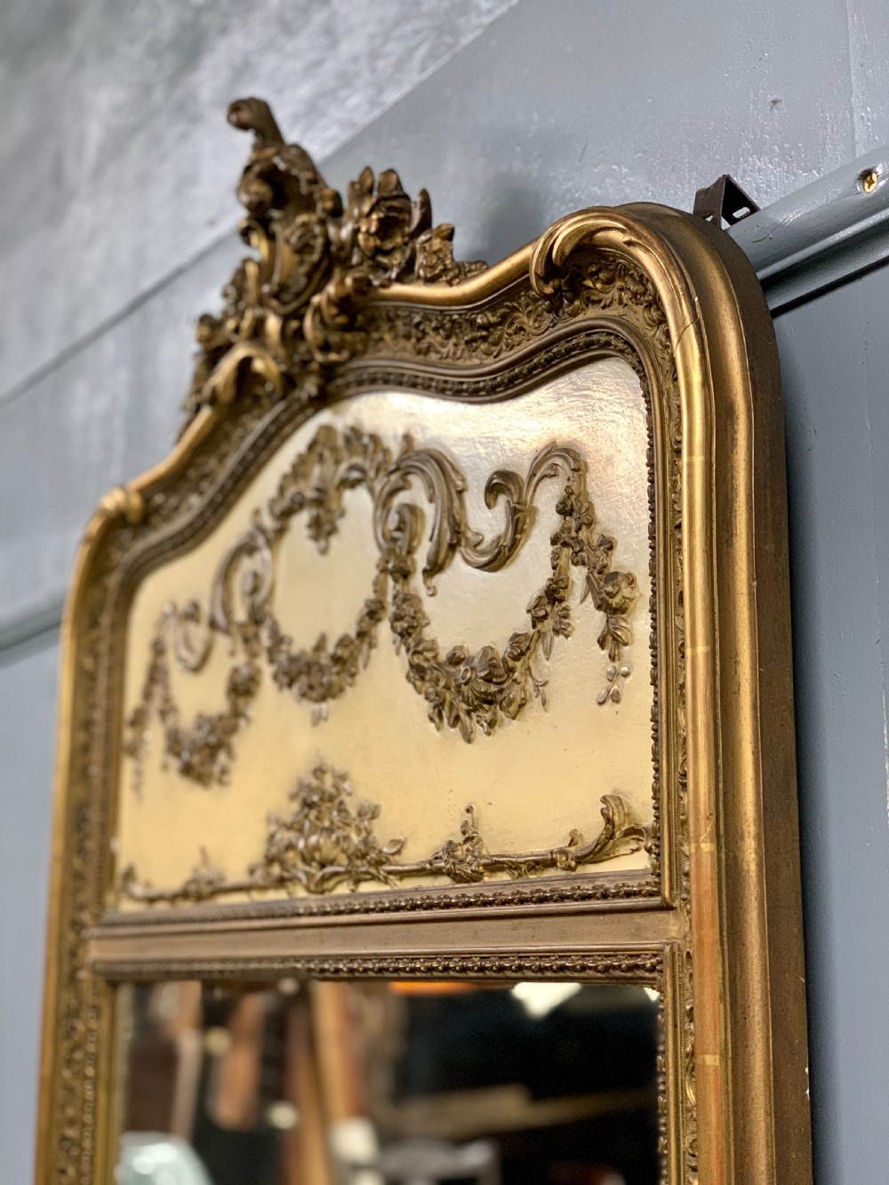 c19th French paint and gilt trumeau mirror View IV