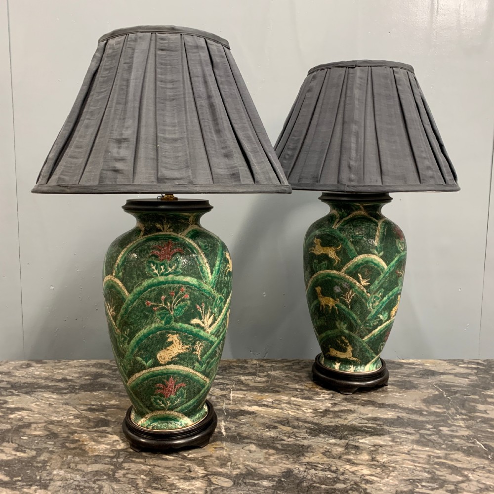 Pair of bulbous Oriental ceramic lamps