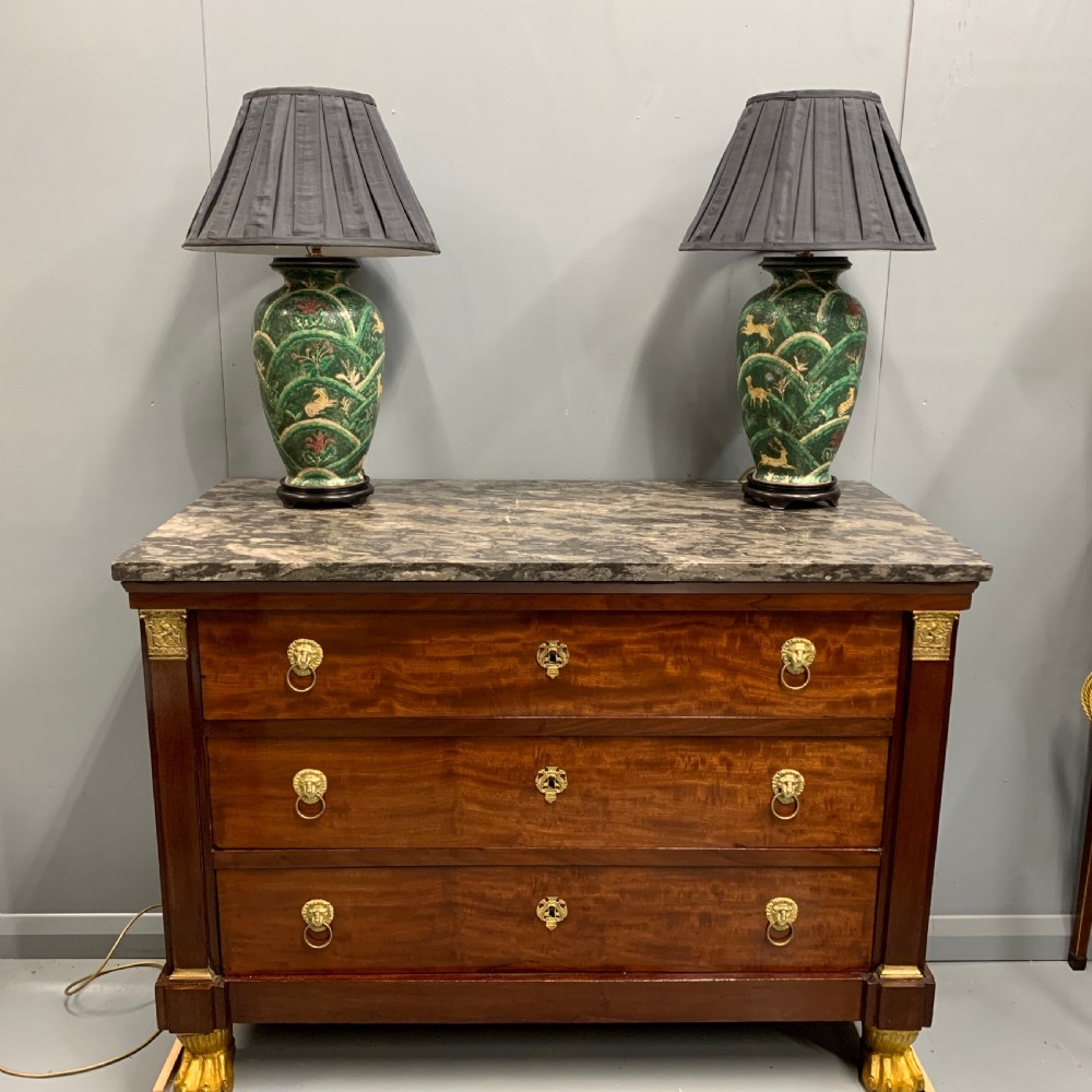 Pair of bulbous Oriental ceramic lamps View II