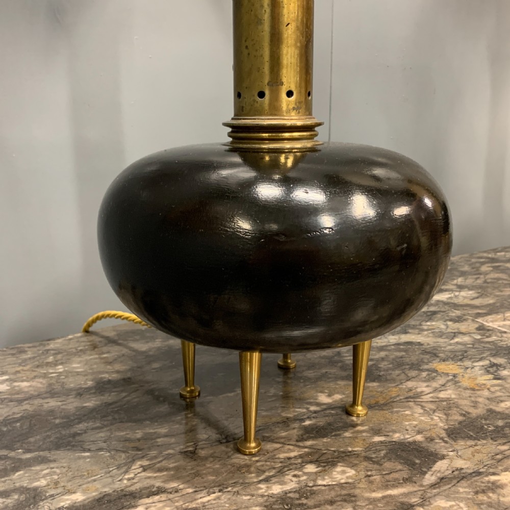 Pair of bulbous ebonised and brass lamps  View IV