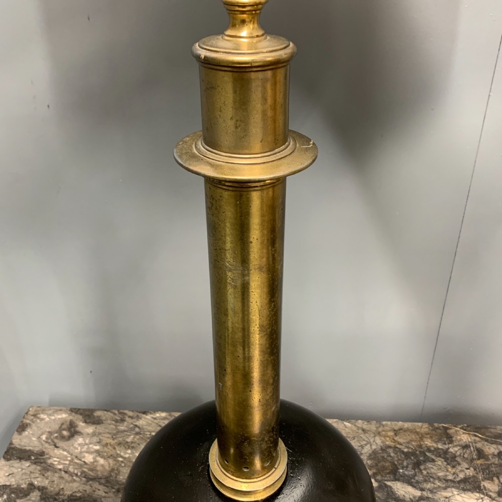 Pair of bulbous ebonised and brass lamps  View VI