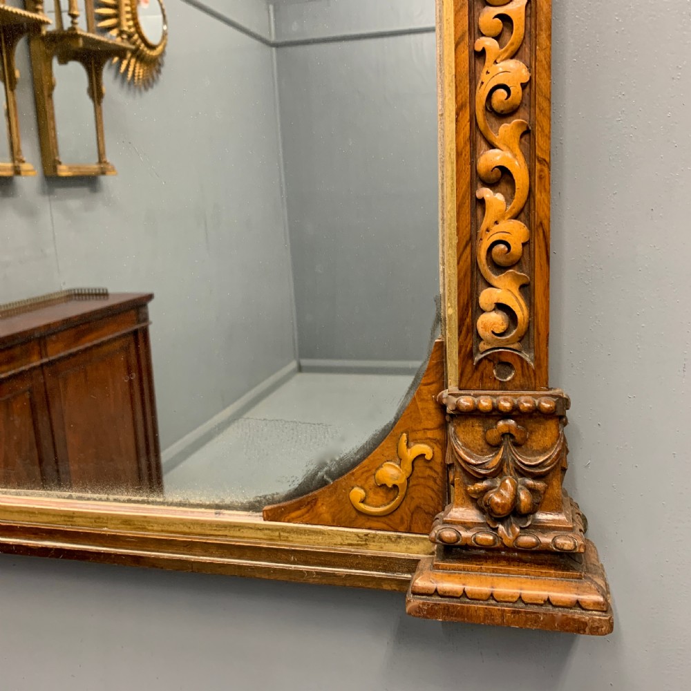 Unusual walnut and box wood arch top mirror View II