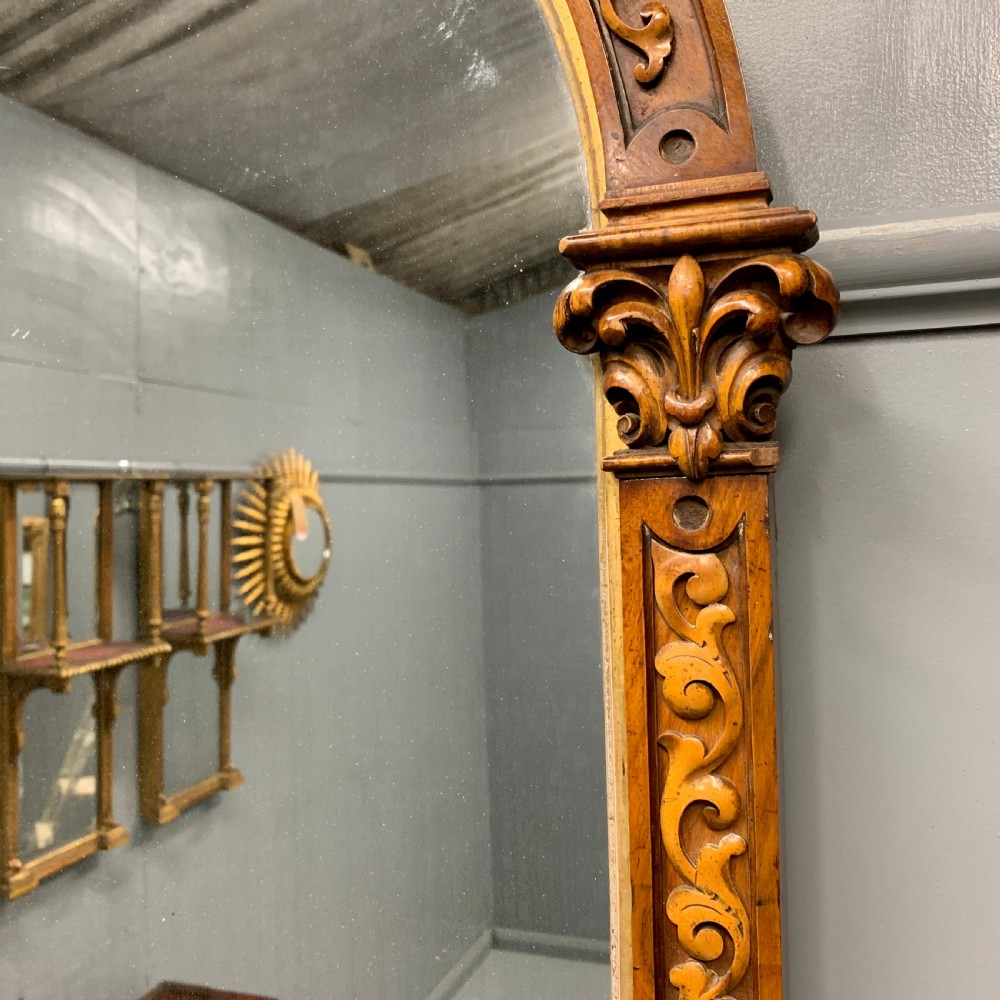 Unusual walnut and box wood arch top mirror View III