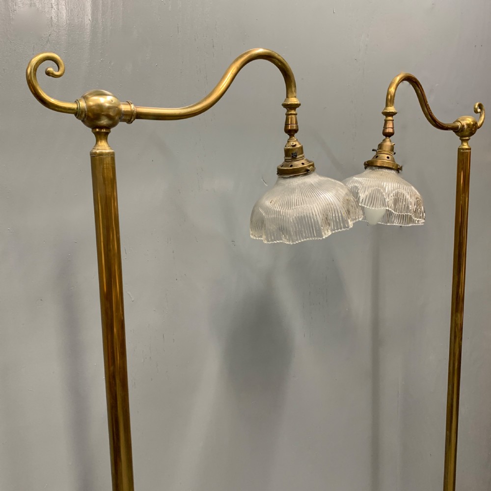 Pair of adjustable brass standard lamps  View II
