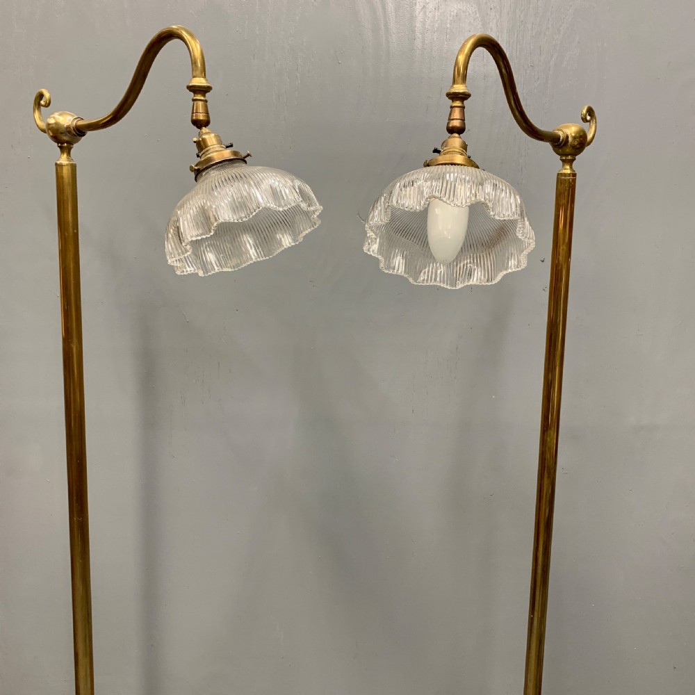 Pair of adjustable brass standard lamps  View V