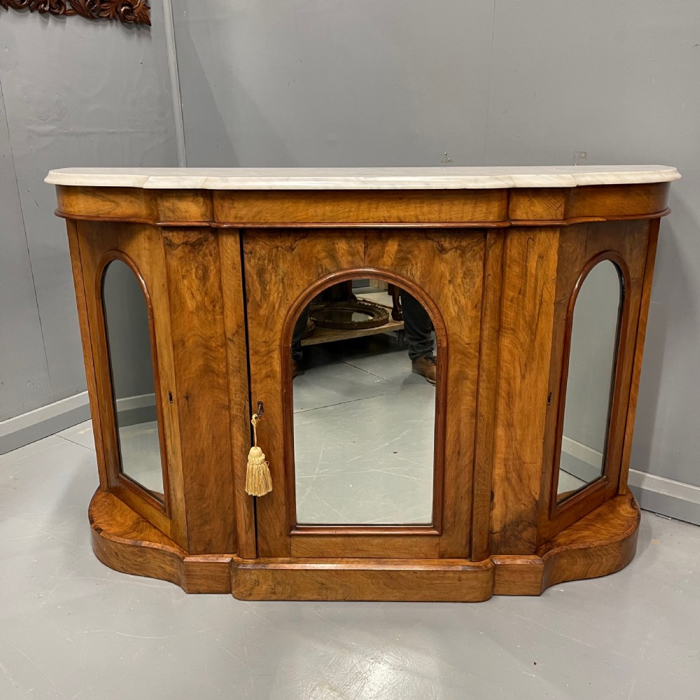 Burr walnut and marble top Credenza