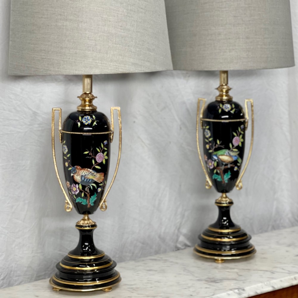 Pair of Italian enamelled porcelain table lamps