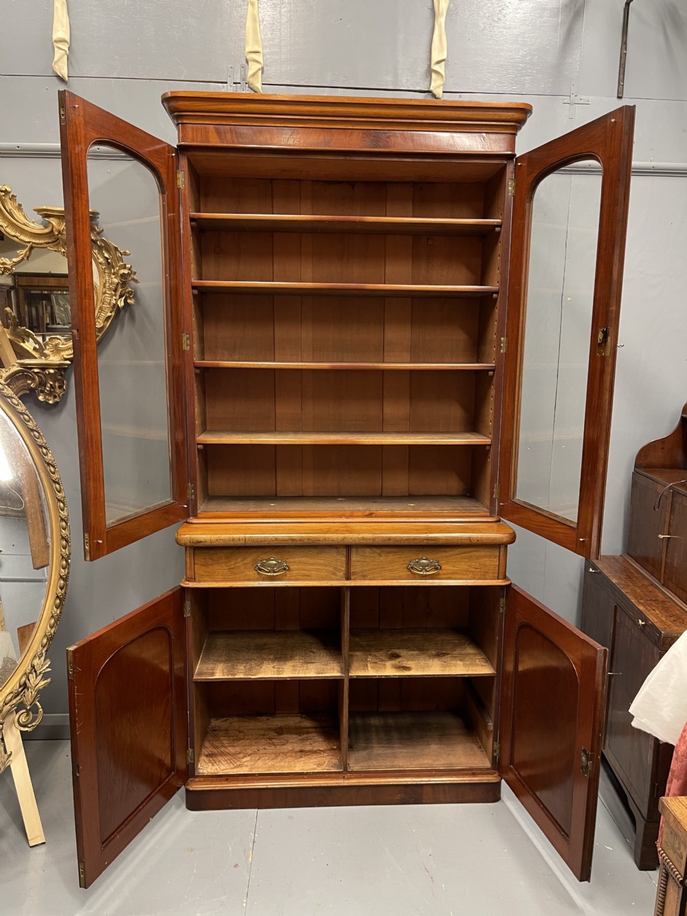 19th century English glazed bookcase on cupboard base View XII