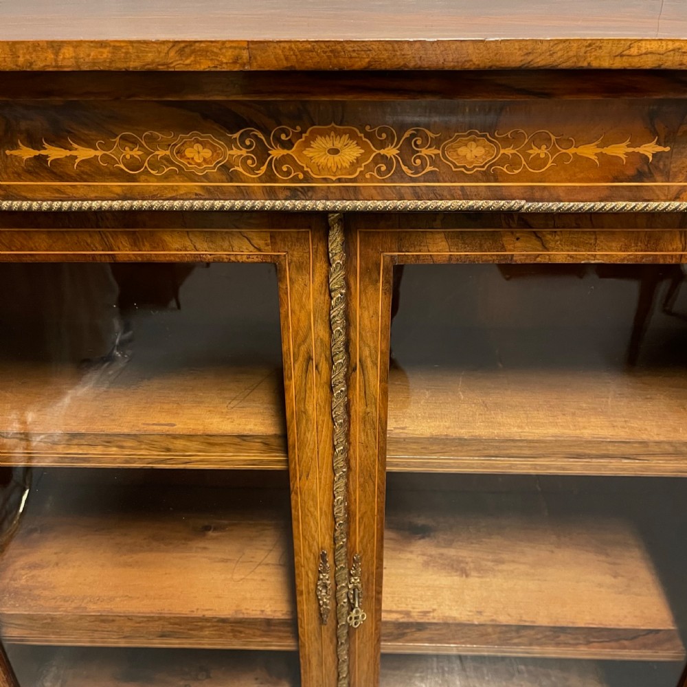 English walnut and marquetry glazed bookcase  View IV