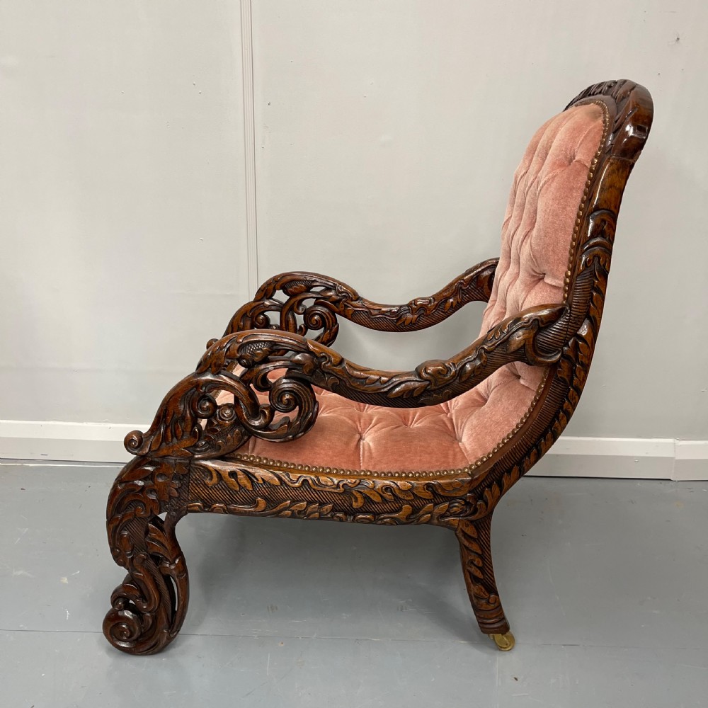 Carved walnut button back armchair View IV