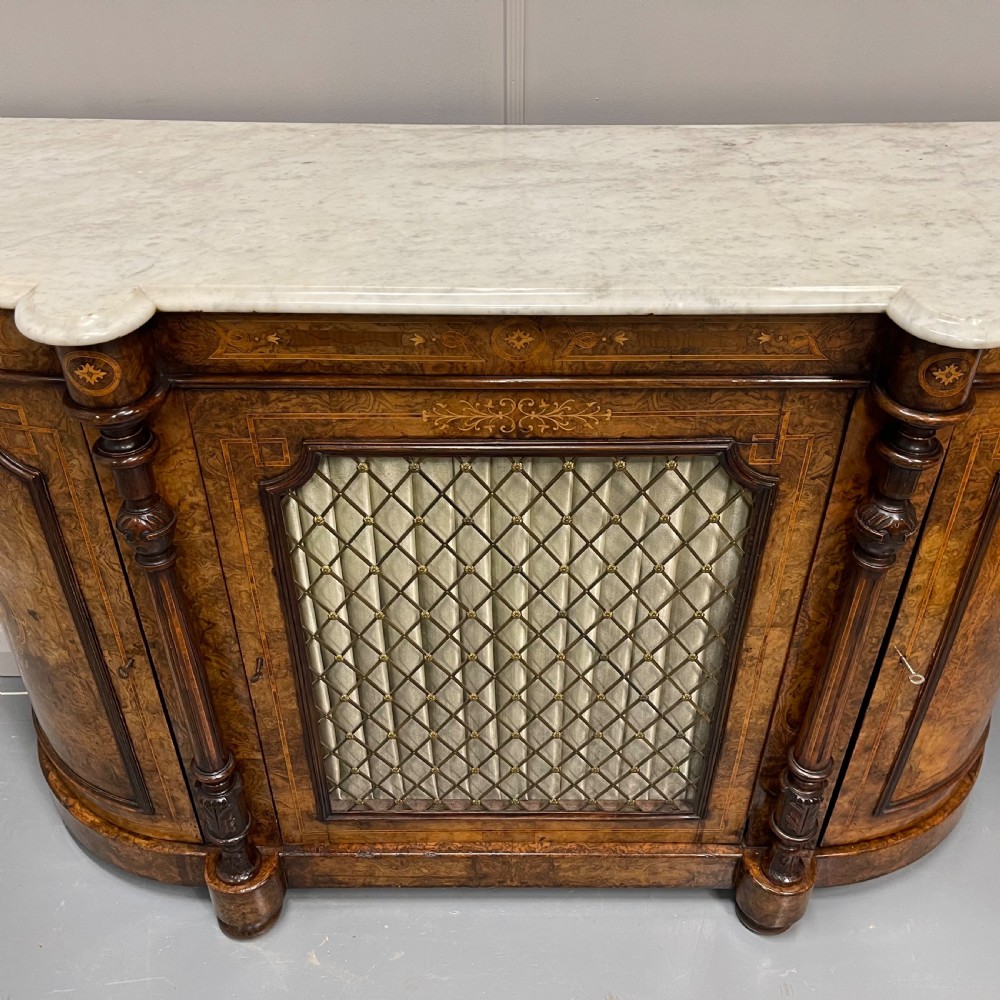 Burr walnut and marquetry Credenza with marble top View III