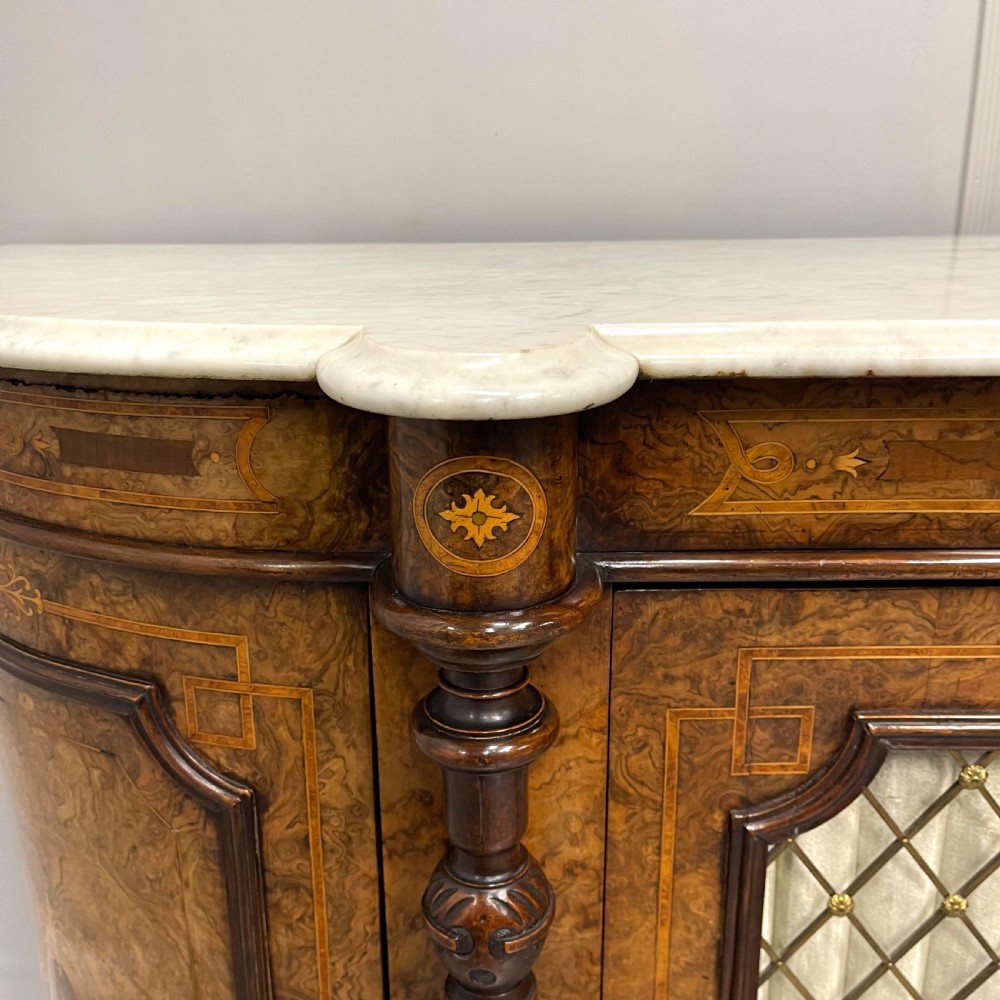 Burr walnut and marquetry Credenza with marble top View IV
