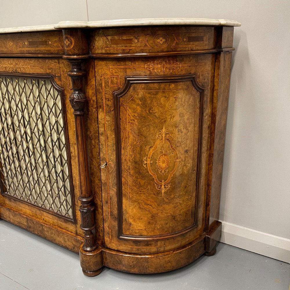 Burr walnut and marquetry Credenza with marble top View VIII
