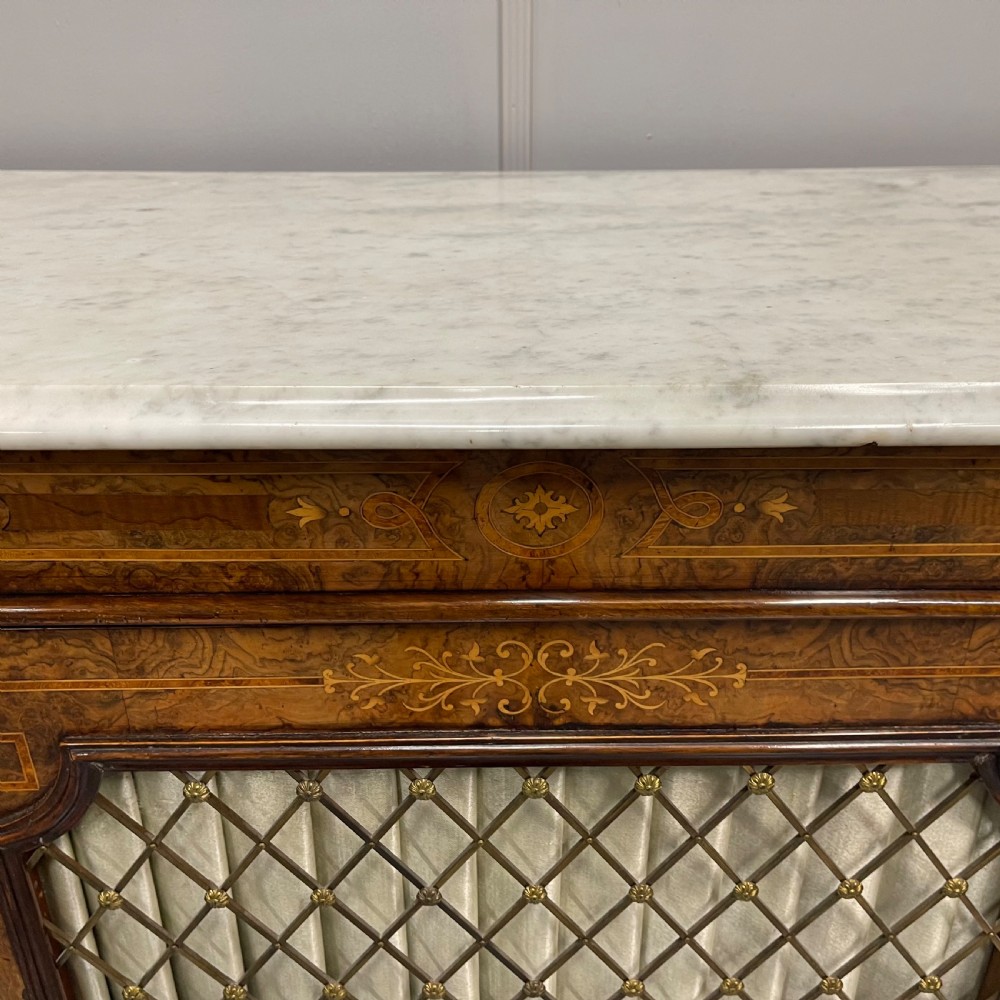 Burr walnut and marquetry Credenza with marble top View XI
