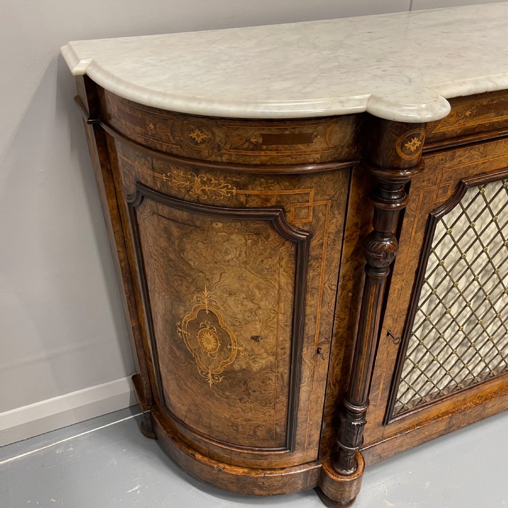 Burr walnut and marquetry Credenza with marble top View XII