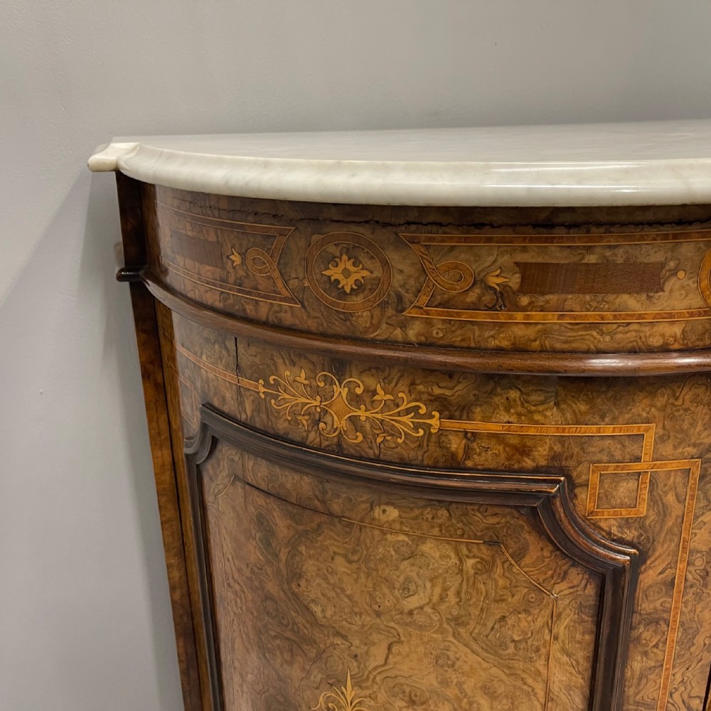 Burr walnut and marquetry Credenza with marble top View XIII